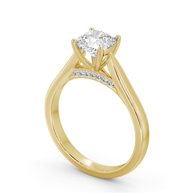 Cushion Diamond Engagement Ring 18K Yellow Gold Solitaire - Fiorenza ENCU33_YG_SIDE
