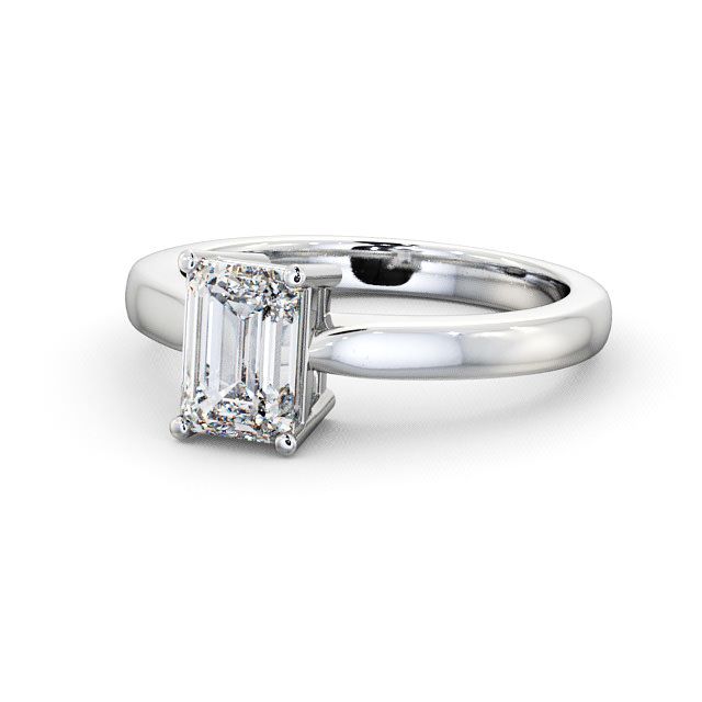 Emerald Diamond Engagement Ring 18K White Gold Solitaire - Wilcot ENEM10_WG_FLAT