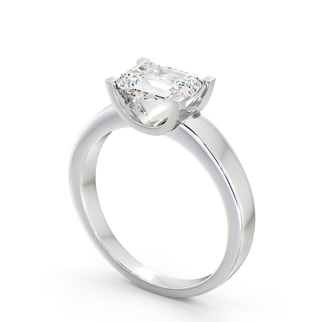 Emerald Diamond Engagement Ring 18K White Gold Solitaire - Doura ENEM12_WG_SIDE