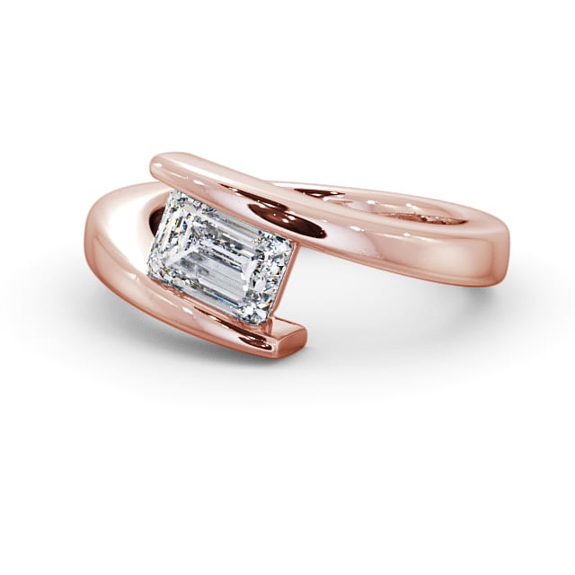Emerald Diamond Engagement Ring 18K Rose Gold Solitaire - Anlaby ENEM14_RG_FLAT