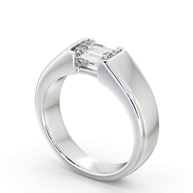 Emerald Diamond Engagement Ring 9K White Gold Solitaire - Lewth ENEM16_WG_SIDE