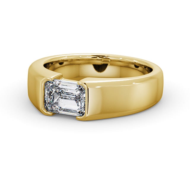 Emerald Diamond Engagement Ring 9K Yellow Gold Solitaire - Lewth ENEM16_YG_FLAT