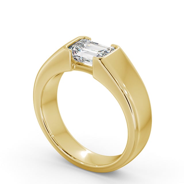 Emerald Diamond Engagement Ring 9K Yellow Gold Solitaire - Lewth ENEM16_YG_SIDE