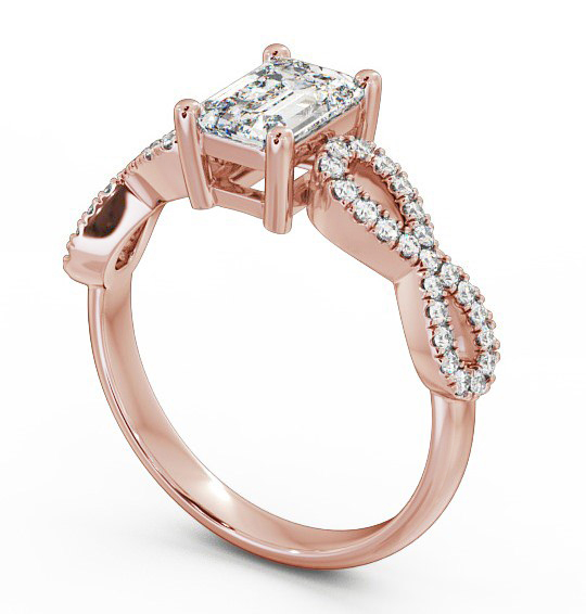 Emerald Diamond Engagement Ring 9K Rose Gold Solitaire With Side Stones - Evie ENEM18_RG_THUMB1