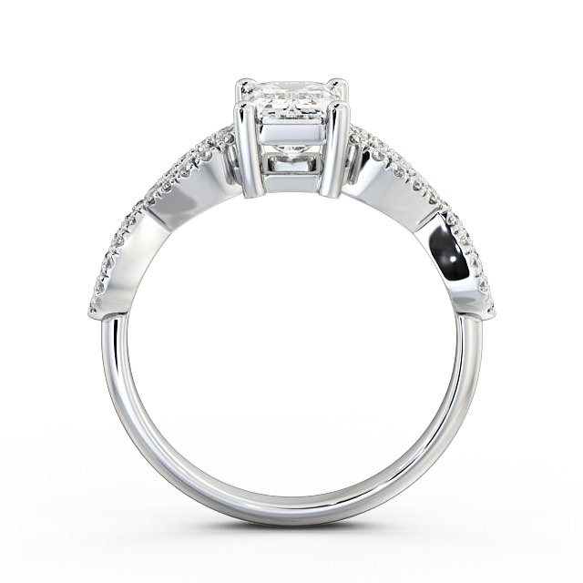 Emerald Diamond Engagement Ring 18K White Gold Solitaire With Side Stones - Evie ENEM18_WG_UP