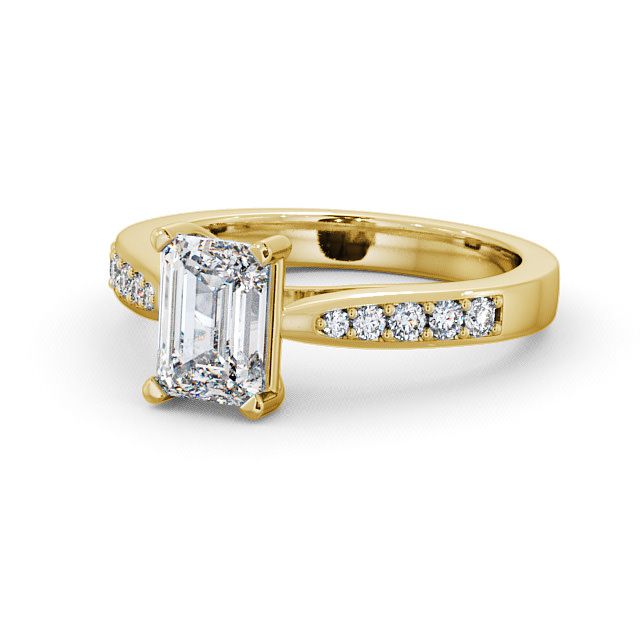 Emerald Diamond Engagement Ring 18K Yellow Gold Solitaire With Side Stones - Dalbury ENEM1S_YG_FLAT