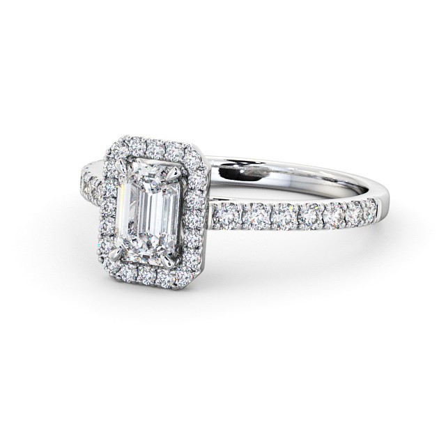 Halo Emerald Diamond Engagement Ring 18K White Gold - Boston ENEM21_WG_FLAT