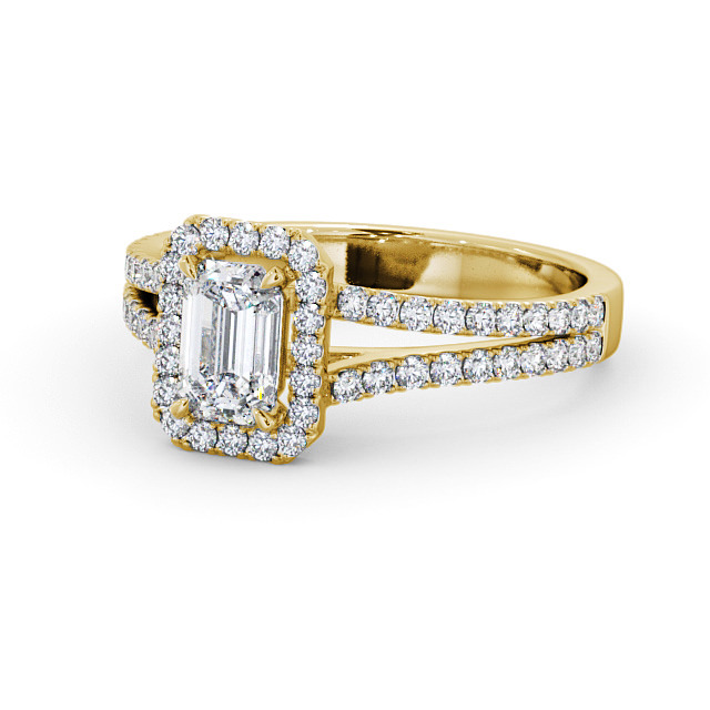Halo Emerald Diamond Engagement Ring 9K Yellow Gold - Alcine ENEM23_YG_FLAT