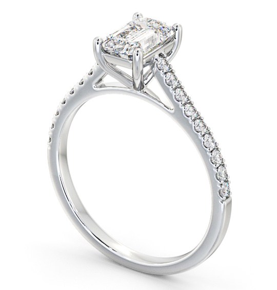 Emerald Diamond Engagement Ring Palladium Solitaire With Side Stones - Vera ENEM28_WG_THUMB1