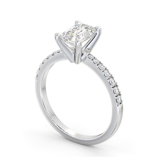 Emerald Diamond Engagement Ring 18K White Gold Solitaire With Side Stones - Trefore ENEM32S_WG_SIDE