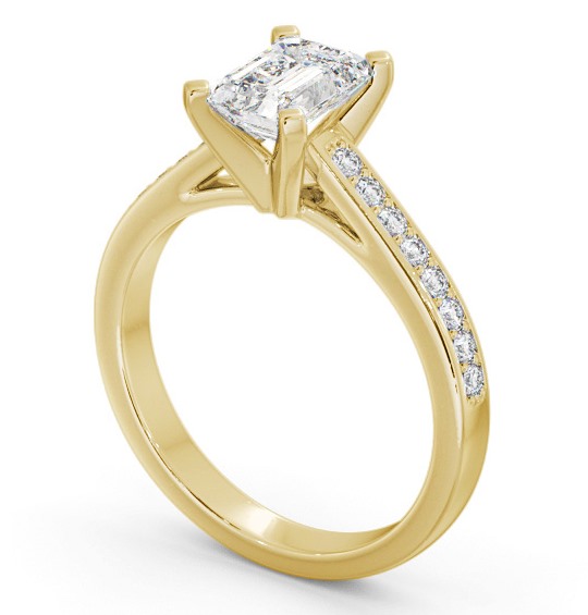  Emerald Diamond Engagement Ring 18K Yellow Gold Solitaire With Side Stones - Venta ENEM33S_YG_THUMB1 