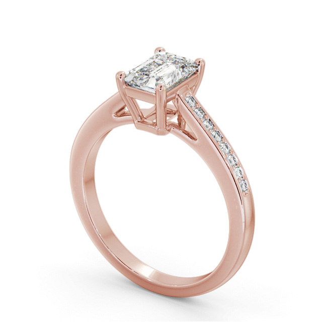 Emerald Diamond Engagement Ring 18K Rose Gold Solitaire With Side Stones - Gearile ENEM37S_RG_SIDE