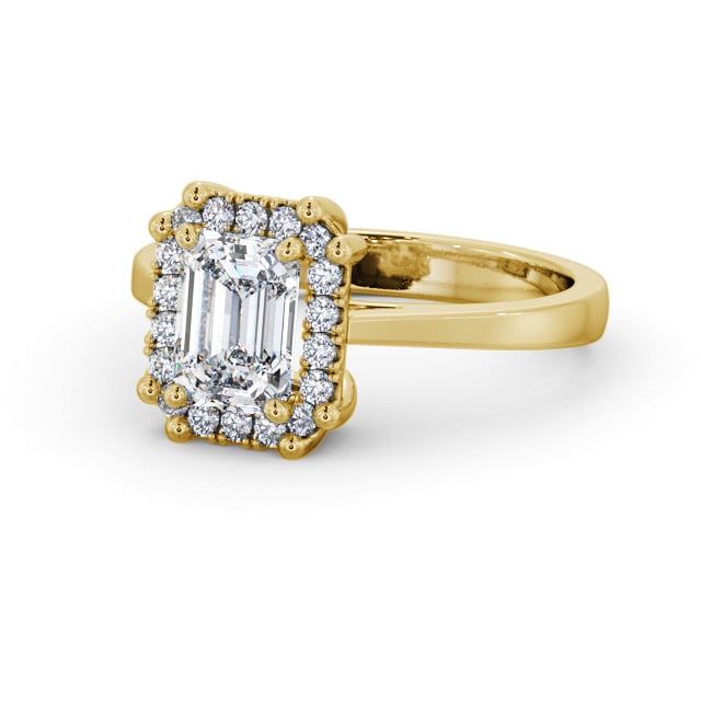Halo Emerald Diamond Engagement Ring 9K Yellow Gold - Alnham ENEM42_YG_FLAT