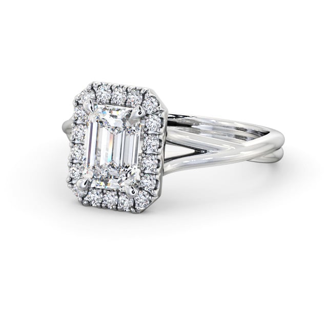 Halo Emerald Diamond Engagement Ring 18K White Gold - Dowlise ENEM43_WG_FLAT