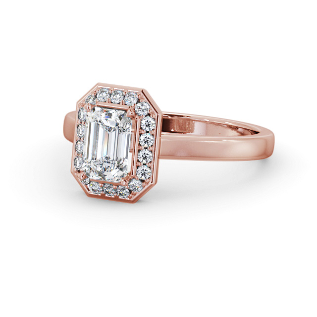 Halo Emerald Diamond Engagement Ring 18K Rose Gold - Henriette ENEM45_RG_FLAT