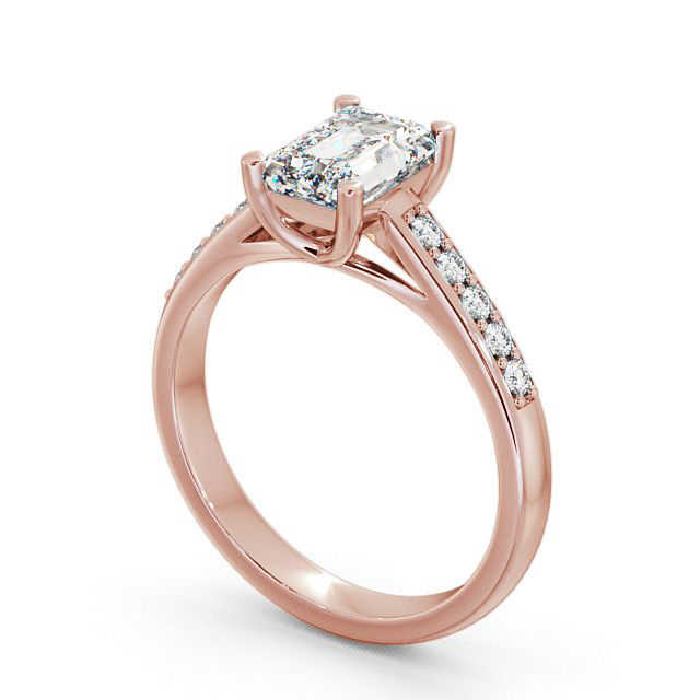 Emerald Diamond Engagement Ring 9K Rose Gold Solitaire With Side Stones - Gracca ENEM4S_RG_SIDE