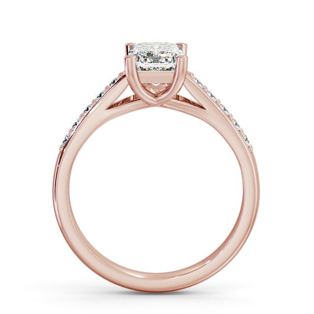 Emerald Diamond Engagement Ring 9K Rose Gold Solitaire With Side Stones - Gracca ENEM4S_RG_UP