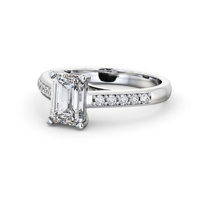Emerald Diamond Engagement Ring Palladium Solitaire With Side Stones - Gracca ENEM4S_WG_FLAT