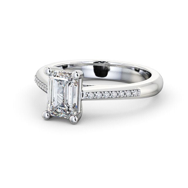 Emerald Diamond Engagement Ring Palladium Solitaire With Side Stones - Nairn ENEM6S_WG_FLAT