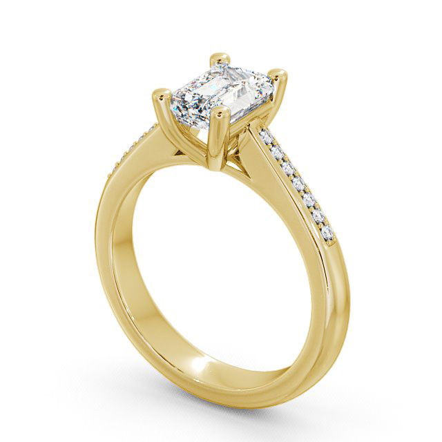 Emerald Diamond Engagement Ring 18K Yellow Gold Solitaire With Side Stones - Nairn ENEM6S_YG_SIDE