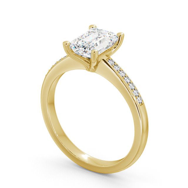 Emerald Diamond Engagement Ring 9K Yellow Gold Solitaire With Side Stones - Tealby ENEM7S_YG_SIDE