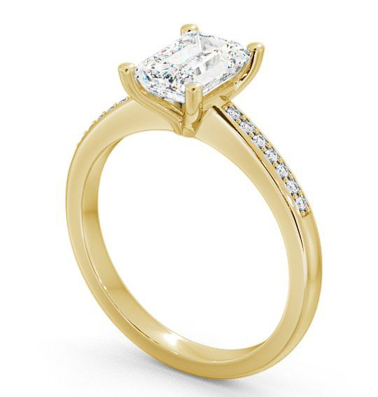 Emerald Diamond Engagement Ring 9K Yellow Gold Solitaire With Side Stones - Tealby ENEM7S_YG_THUMB1