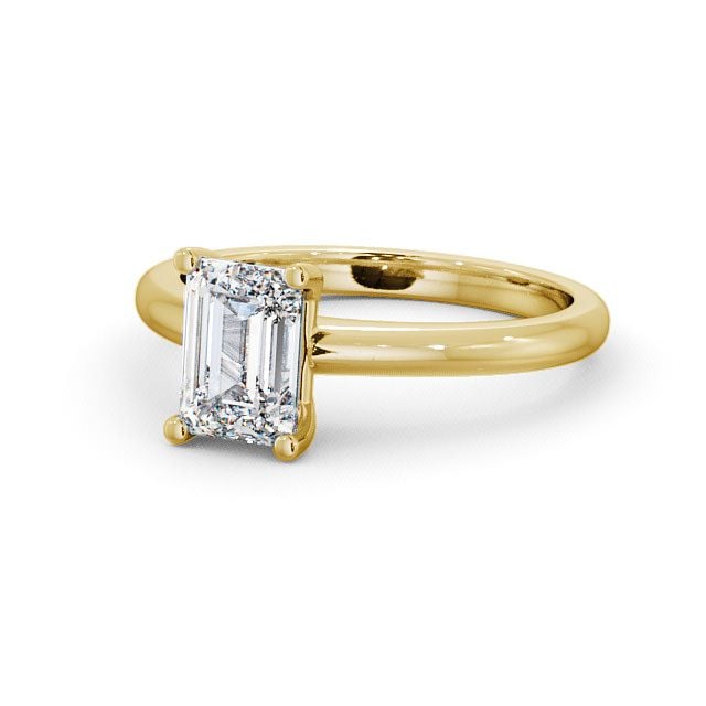 Emerald Diamond Engagement Ring 18K Yellow Gold Solitaire - Lilley ENEM7_YG_FLAT