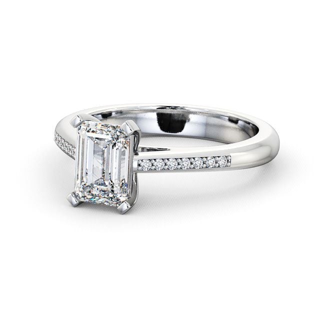 Emerald Diamond Engagement Ring Platinum Solitaire With Side Stones - Barle ENEM8S_WG_FLAT