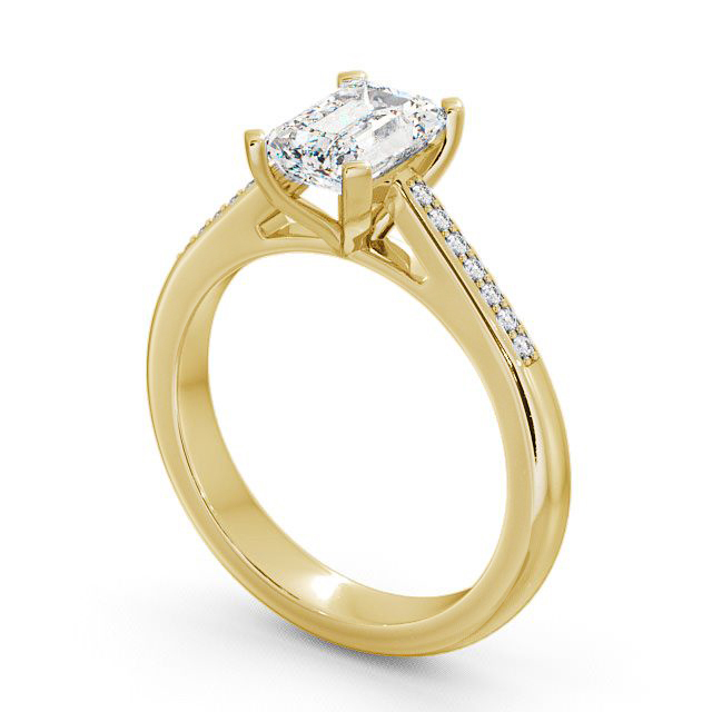 Emerald Diamond Engagement Ring 9K Yellow Gold Solitaire With Side Stones - Barle ENEM8S_YG_SIDE