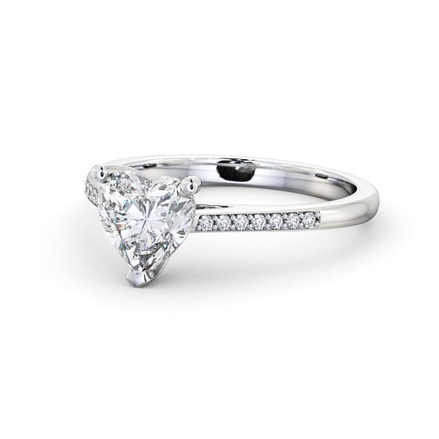 Heart Diamond Engagement Ring 9K White Gold Solitaire With Side Stones - Astbury ENHE1S_WG_FLAT
