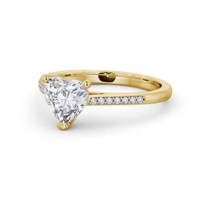 Heart Diamond Engagement Ring 9K Yellow Gold Solitaire With Side Stones - Astbury ENHE1S_YG_FLAT