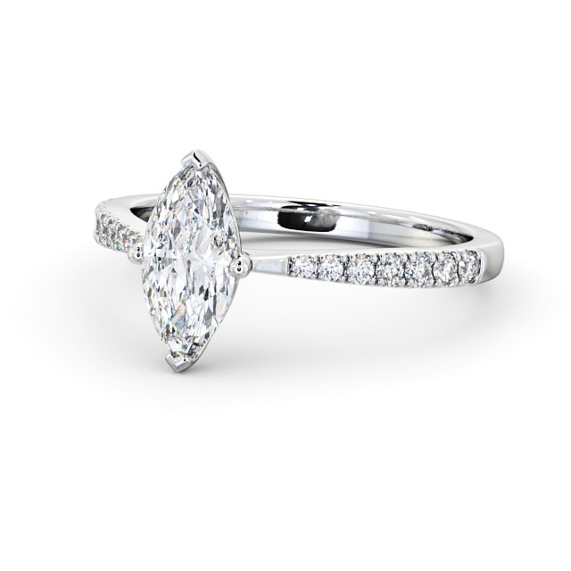 Marquise Diamond Engagement Ring Palladium Solitaire With Side Stones - Colmar ENMA15S_WG_FLAT