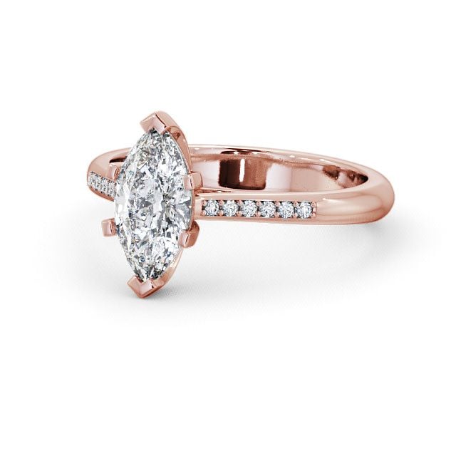 Marquise Diamond Engagement Ring 9K Rose Gold Solitaire With Side Stones - Ansley ENMA5S_RG_FLAT