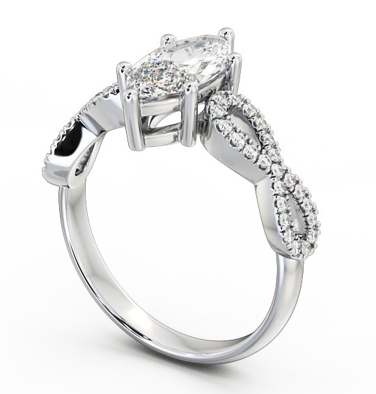 Marquise Diamond Engagement Ring 9K White Gold Solitaire With Side Stones - Louisa ENMA6_WG_THUMB1