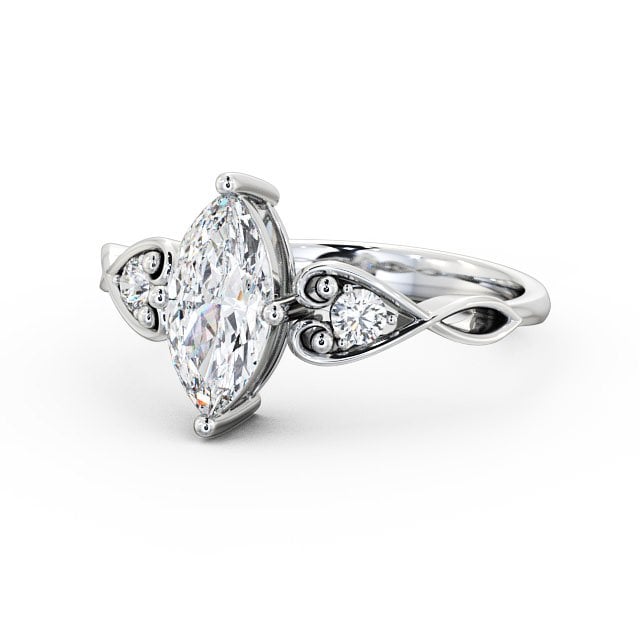 Marquise Diamond Engagement Ring 9K White Gold Solitaire With Side Stones - Colette ENMA9S_WG_FLAT