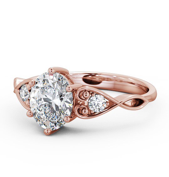  Oval Diamond Engagement Ring 18K Rose Gold Solitaire With Side Stones - Florent ENOV11S_RG_THUMB2 