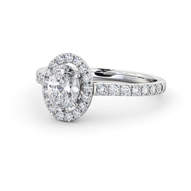 Halo Oval Diamond Engagement Ring 18K White Gold - Aline ENOV13_WG_FLAT