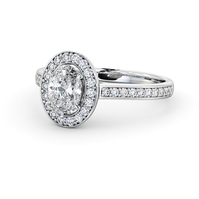 Halo Oval Diamond Engagement Ring 18K White Gold - Codrina ENOV14_WG_FLAT