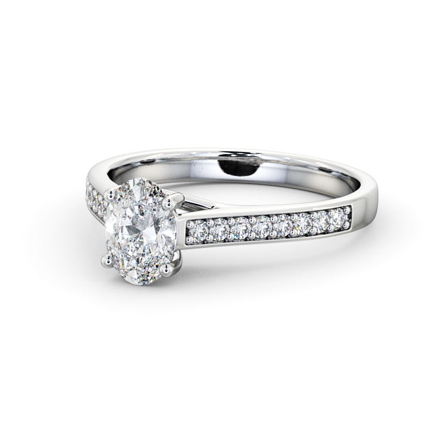 Oval Diamond Engagement Ring Palladium Solitaire With Side Stones - Leven ENOV18S_WG_FLAT