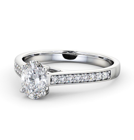  Oval Diamond Engagement Ring 18K White Gold Solitaire With Side Stones - Leven ENOV18S_WG_THUMB2 