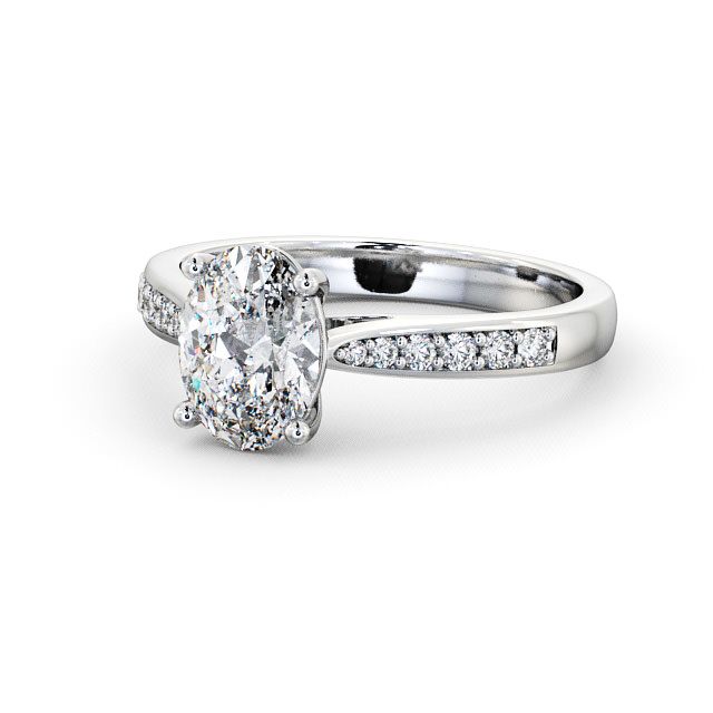Oval Diamond Engagement Ring Platinum Solitaire With Side Stones - Albro ENOV1S_WG_FLAT