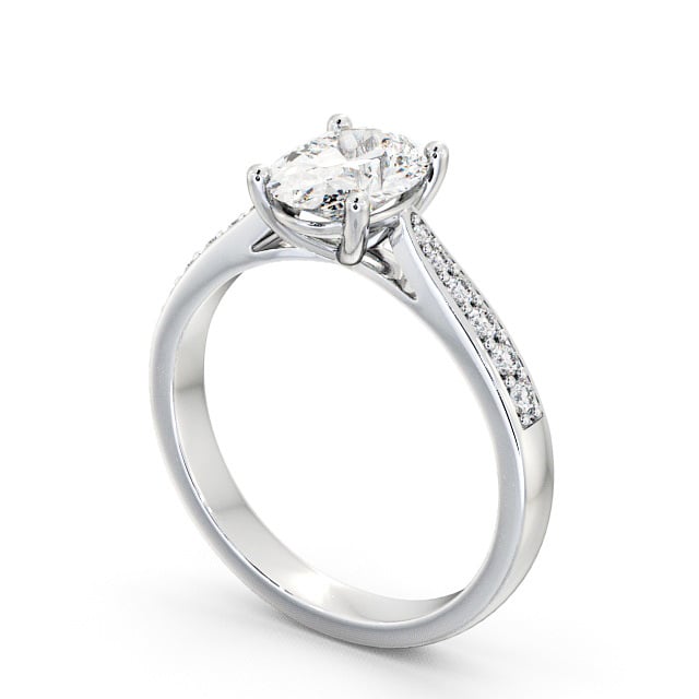 Oval Diamond Engagement Ring Platinum Solitaire With Side Stones - Albro ENOV1S_WG_SIDE