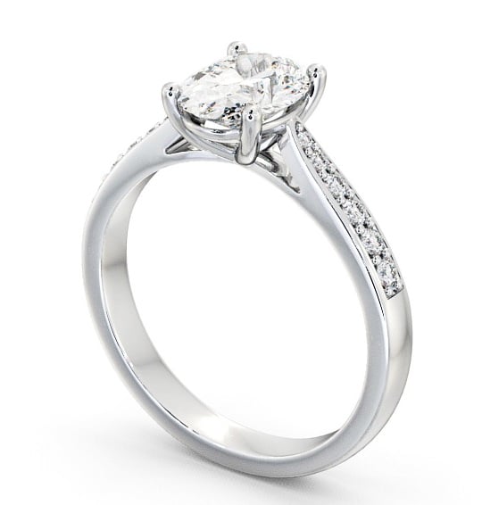  Oval Diamond Engagement Ring 18K White Gold Solitaire With Side Stones - Albro ENOV1S_WG_THUMB1 