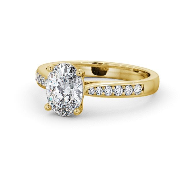 Oval Diamond Engagement Ring 18K Yellow Gold Solitaire With Side Stones - Albro ENOV1S_YG_FLAT