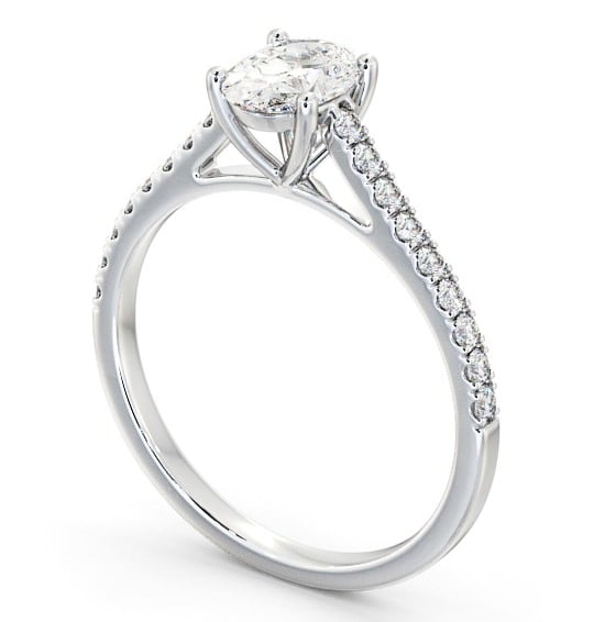  Oval Diamond Engagement Ring 18K White Gold Solitaire With Side Stones - Svena ENOV20_WG_THUMB1 