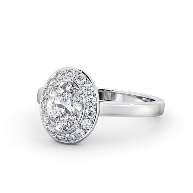 Halo Oval Diamond Engagement Ring 18K White Gold - Earnley ENOV36_WG_FLAT