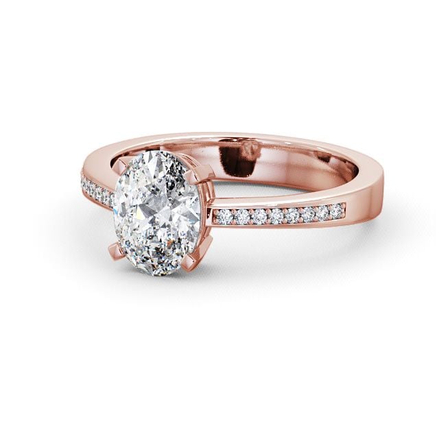 Oval Diamond Engagement Ring 9K Rose Gold Solitaire With Side Stones - Euston ENOV4S_RG_FLAT