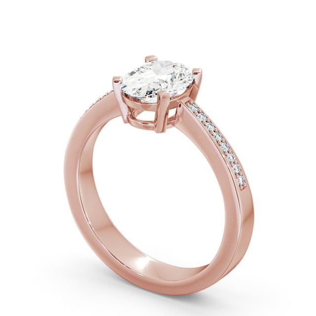 Oval Diamond Engagement Ring 9K Rose Gold Solitaire With Side Stones - Euston ENOV4S_RG_SIDE