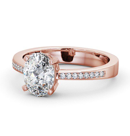  Oval Diamond Engagement Ring 18K Rose Gold Solitaire With Side Stones - Euston ENOV4S_RG_THUMB2 