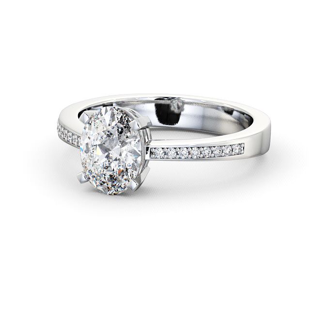 Oval Diamond Engagement Ring 9K White Gold Solitaire With Side Stones - Euston ENOV4S_WG_FLAT